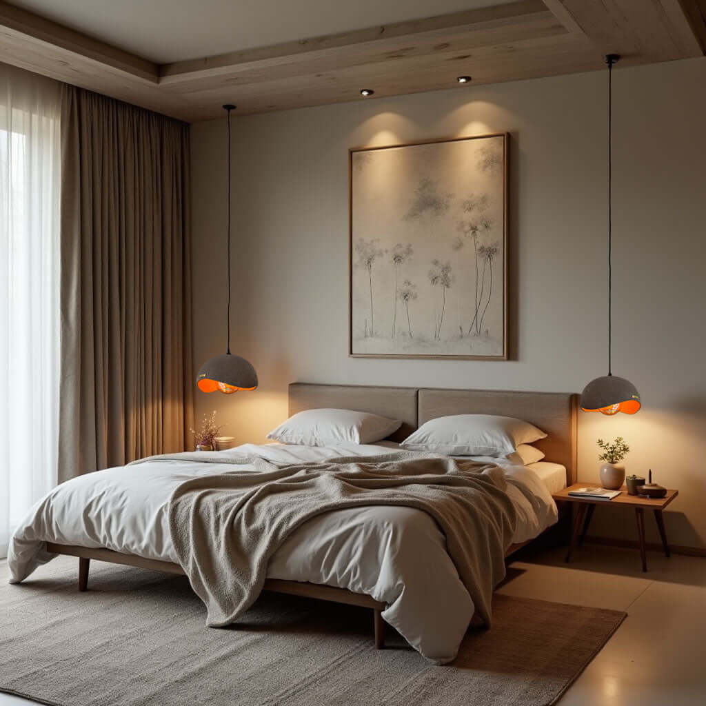 handcrafted lightweight concrete pendant lamp Sculptural ceiling light Lunar artistic lighting piece