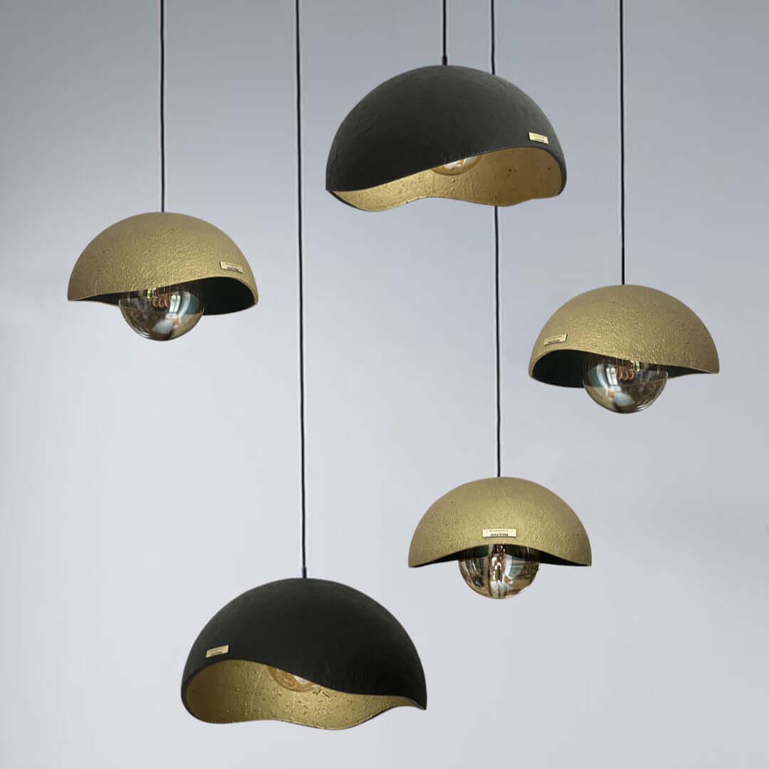 handcrafted lightweight concrete pendant lamp Sculptural ceiling light Lunar artistic lighting piece