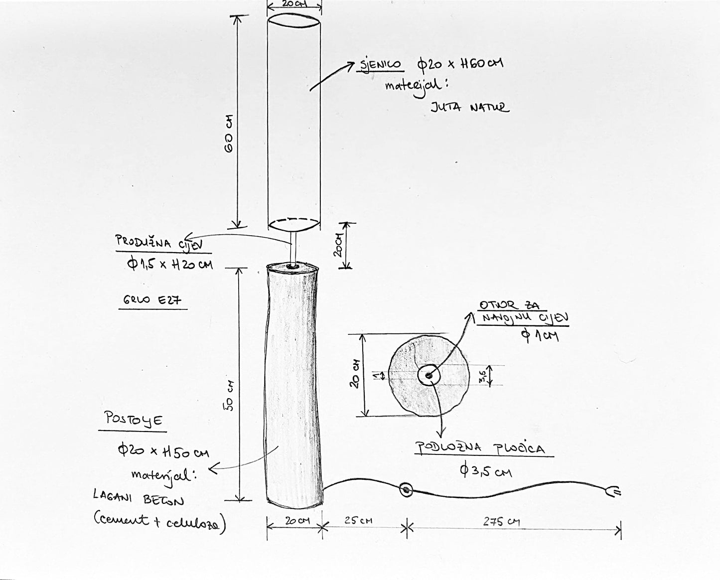 Pillar 125 - ručno modelirana betonska podna lampa | Monolith kolekcija