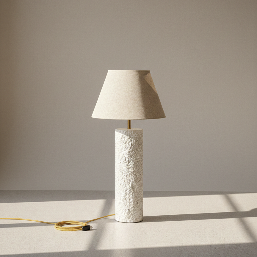 Minimalist concrete floor lamp with handcrafted jute shade
