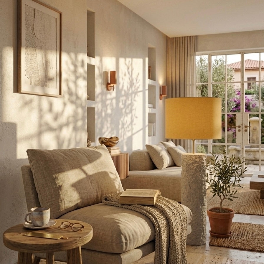 Pillar 80 in Stone –  Handcrafted Designer Concrete Floor Lamp with Mustard Wool Shade | Monolith collection