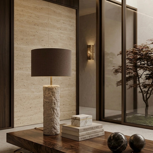 Pillar 80 in Stone –  Handcrafted Concrete Floor Lamp with Brown Wool Shade | Monolith collection