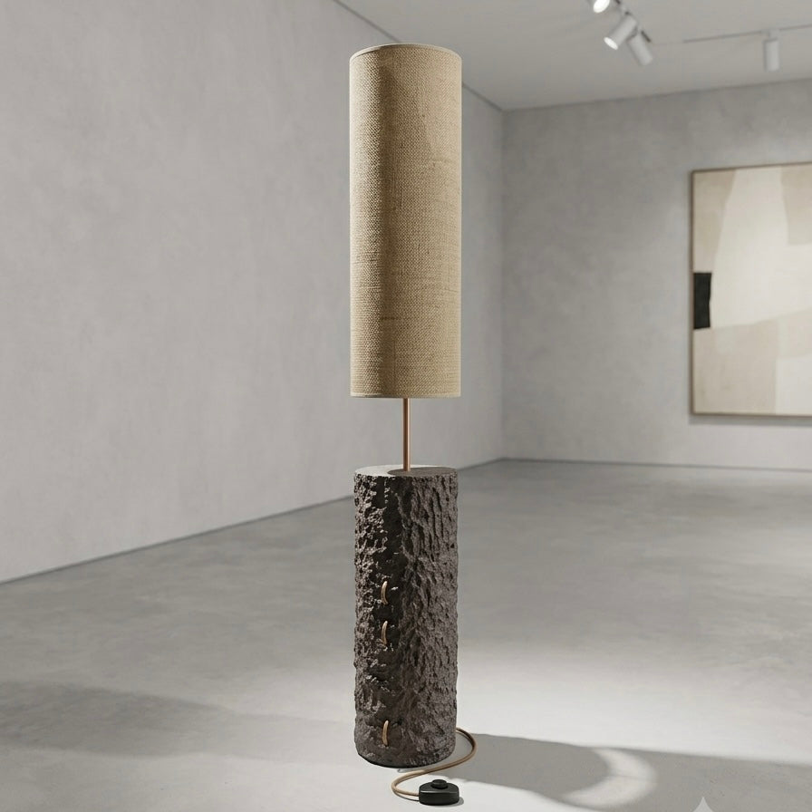 Pillar 125 in Greige –  Handcrafted Designer Concrete Floor Lamp with Jute Natural Shade | Monolith collection