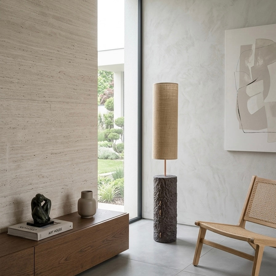 Pillar 125 in Greige –  Handcrafted Designer Concrete Floor Lamp with Jute Natural Shade | Monolith collection