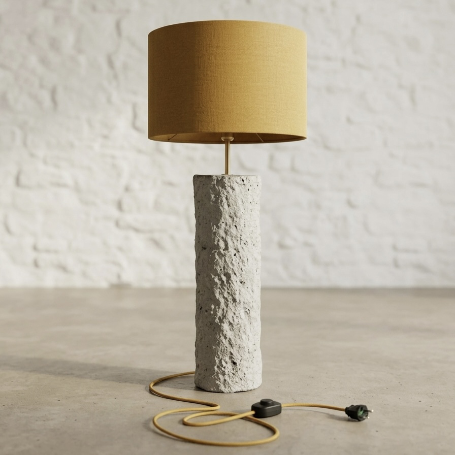 Pillar 80 u Stone nijansi – betonska podna lampa s vunenim sjenilom u boji senfa | Monolith kolekcija