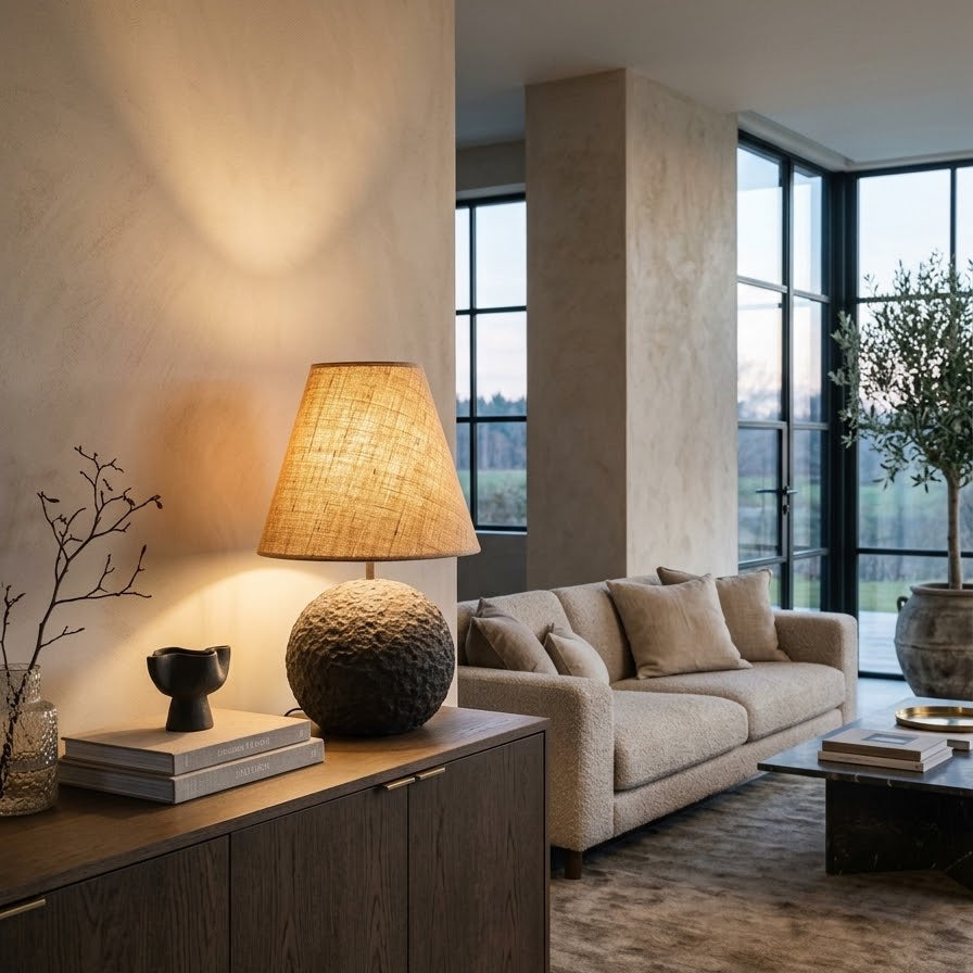 Orb 50 in Greige – Handcrafted Designer Concrete Table Lamp with Natural Jute Shade | Monolith collection