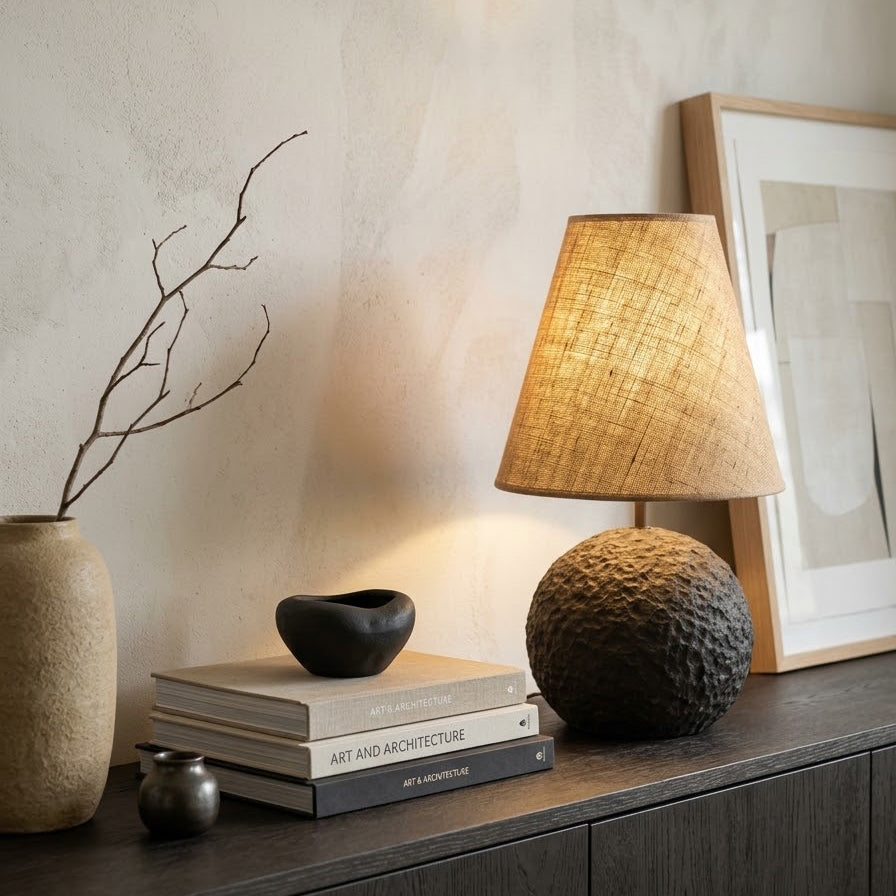 Orb 50 in Greige – Handcrafted Designer Concrete Table Lamp with Natural Jute Shade | Monolith collection