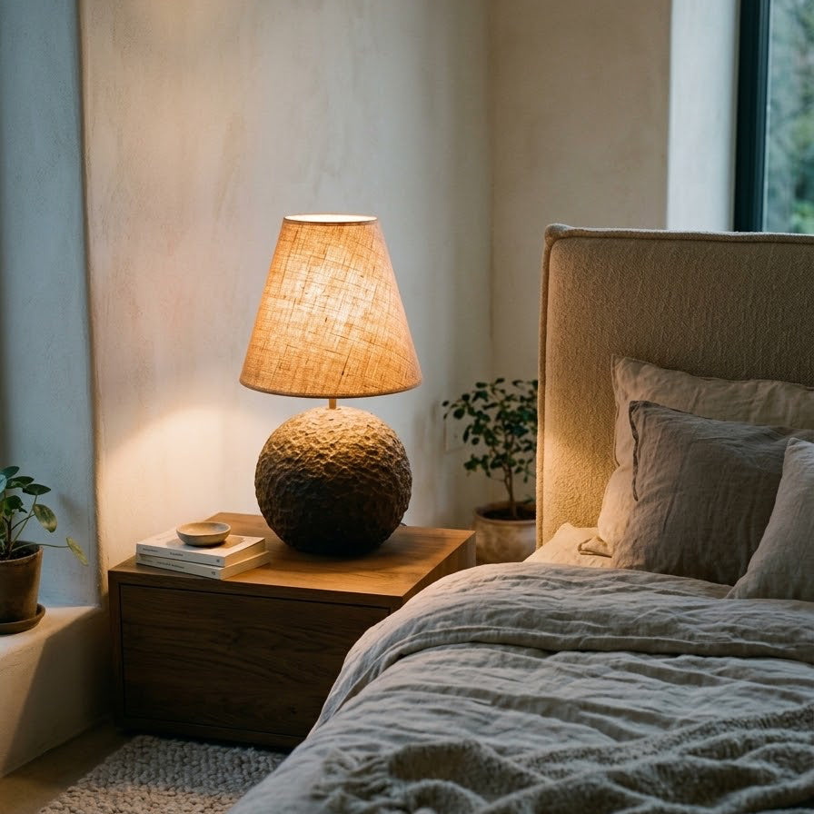 Orb 50 in Greige – Handcrafted Designer Concrete Table Lamp with Natural Jute Shade | Monolith collection
