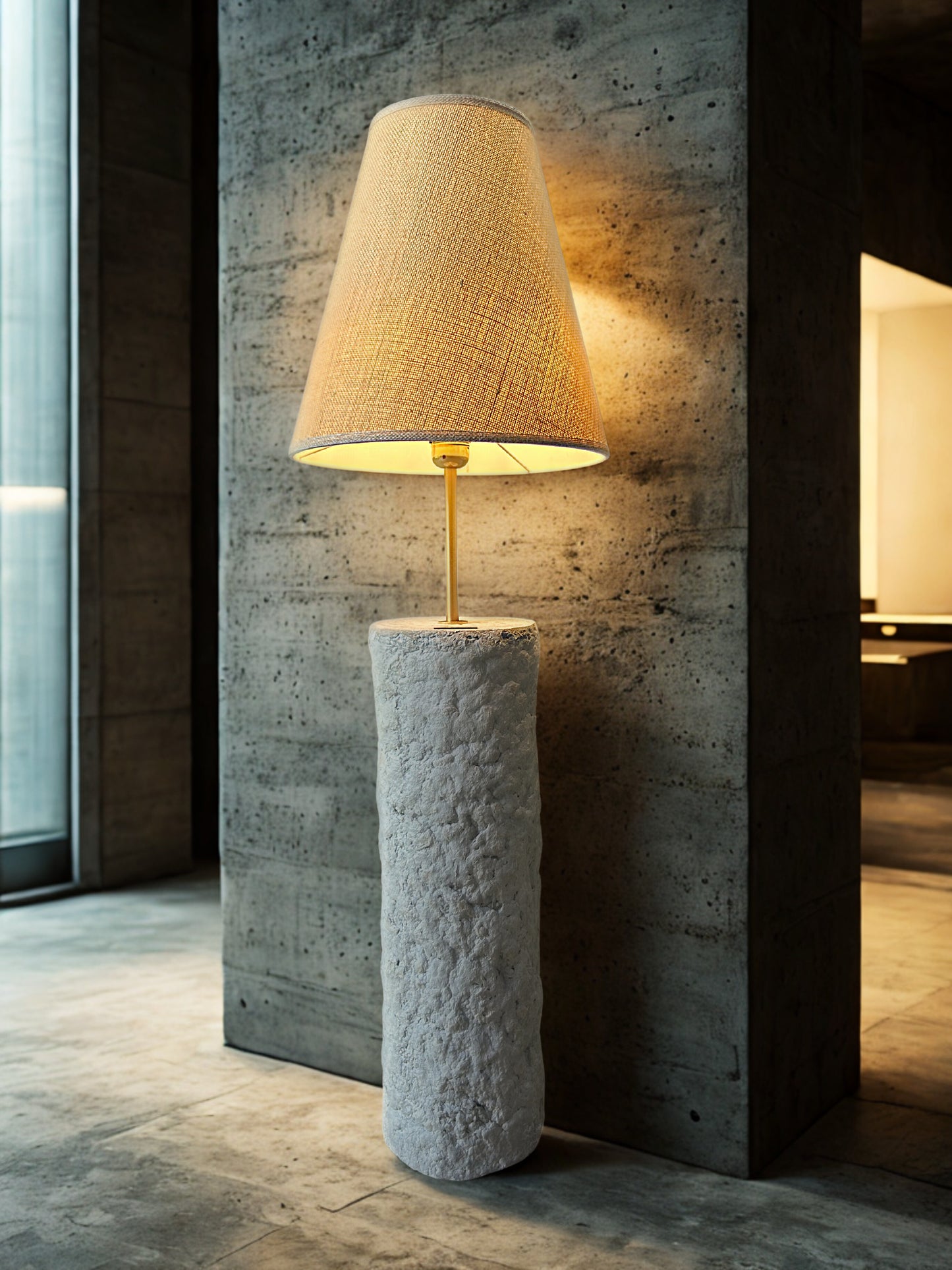 Pillar 90 u boji Stone - ručno modelirana dizajnerska betonska podna lampa sa sjenilom od jute | Monolith kolekcija