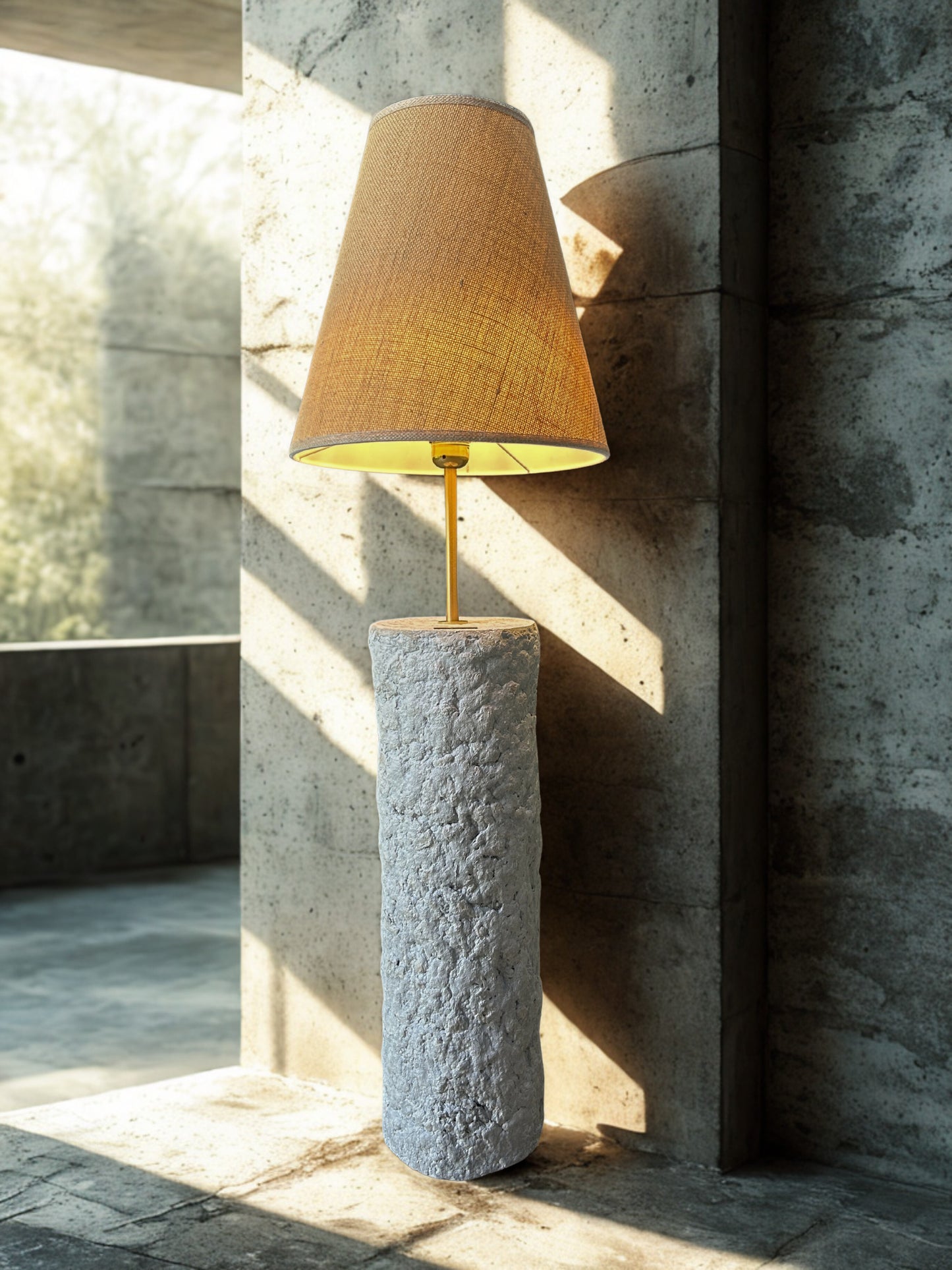 Pillar 90 u boji Stone - ručno modelirana dizajnerska betonska podna lampa sa sjenilom od jute | Monolith kolekcija