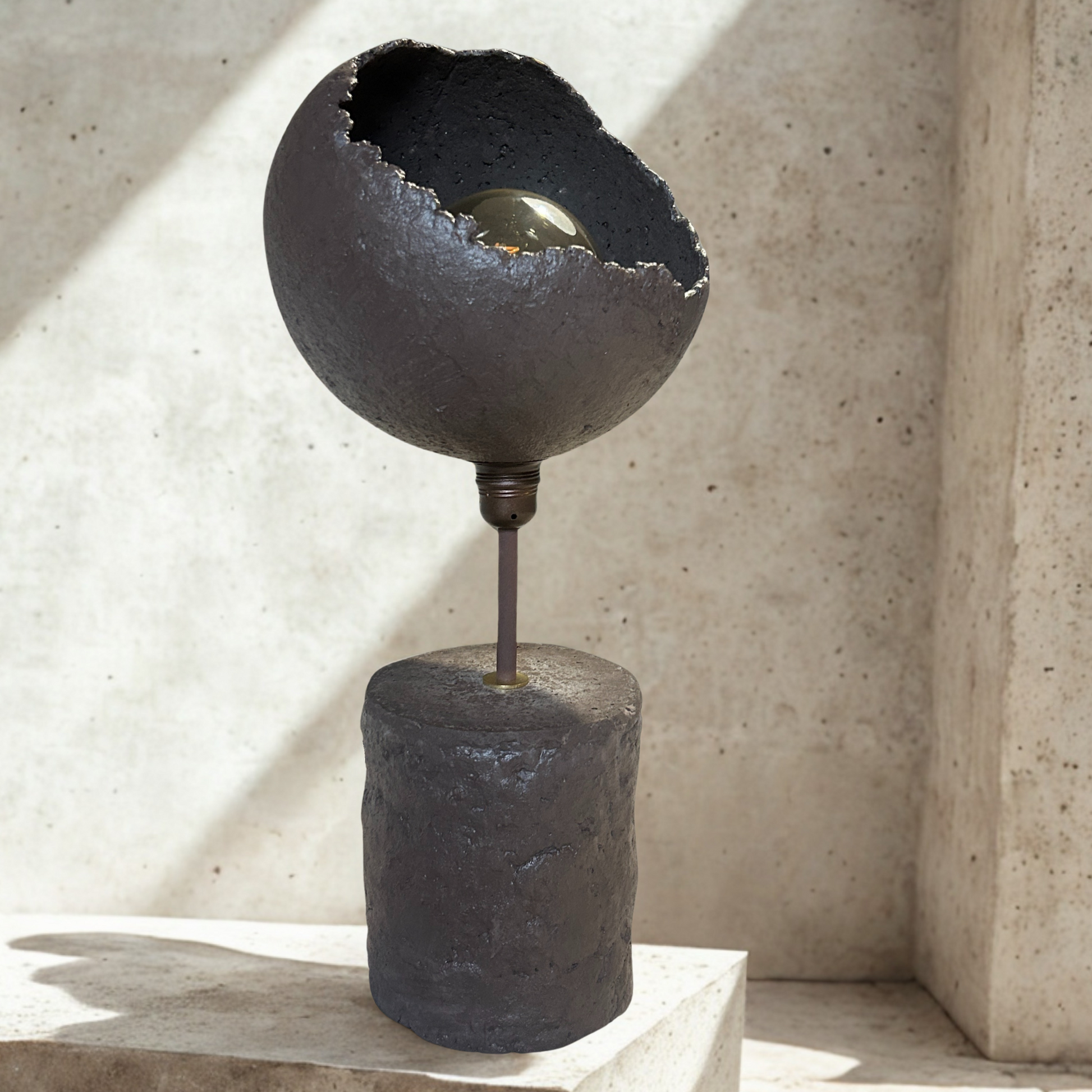 concrete designer concrete table lamp with wabi sabi handmade shade in concrete