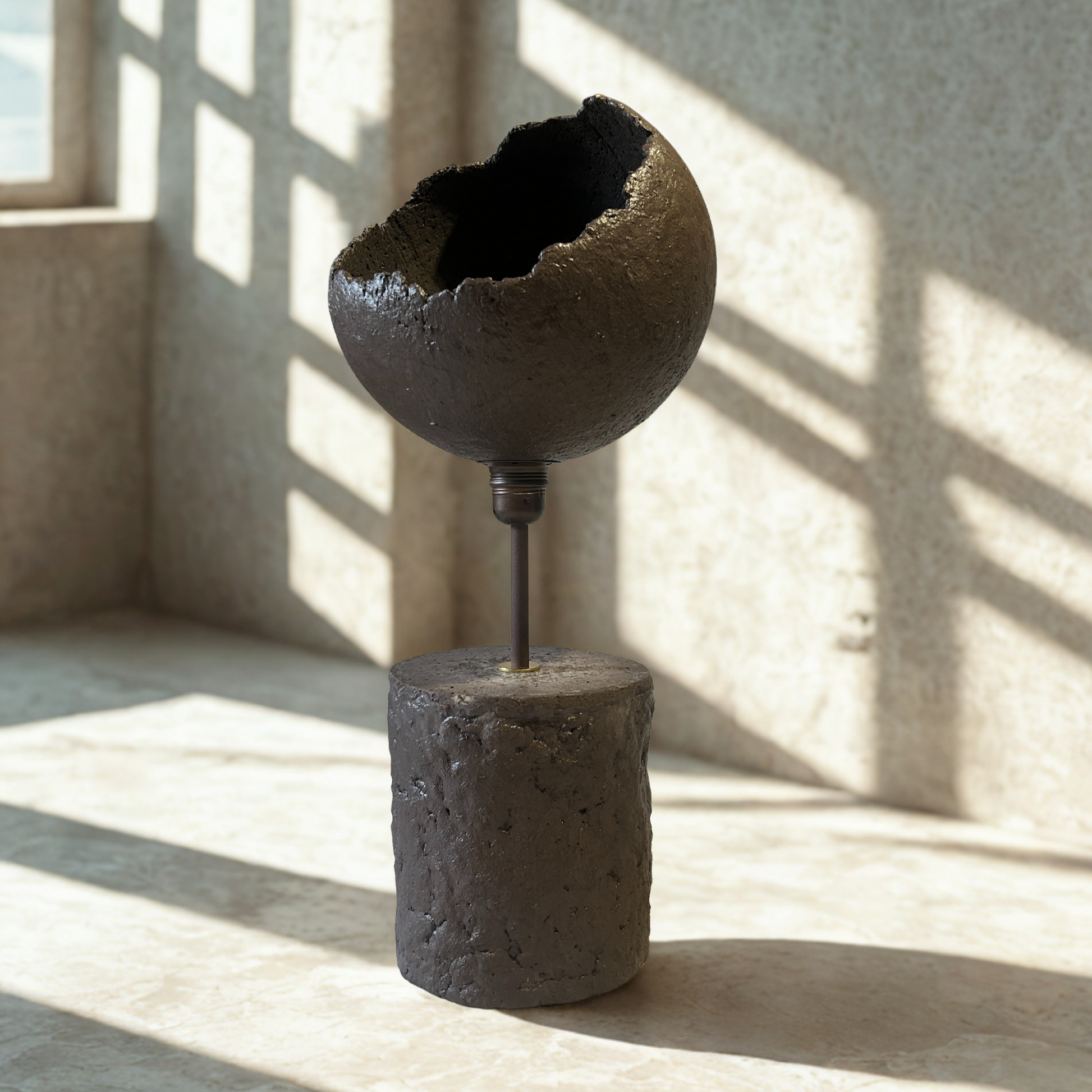concrete designer concrete table lamp with wabi sabi handmade shade in concrete