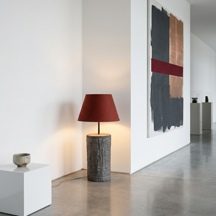 Minimalistička betonska podna lampa s toplim sjenilom
