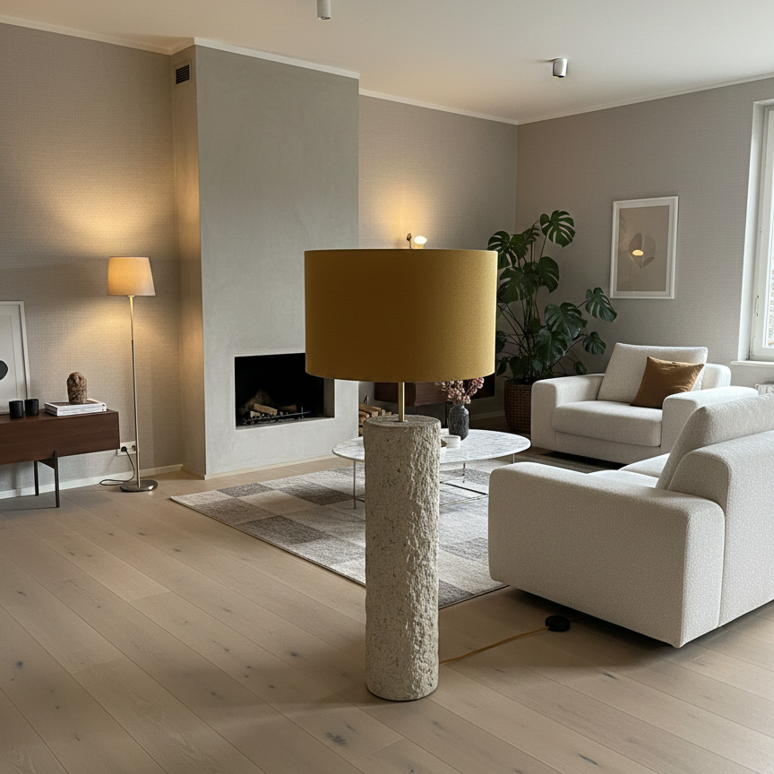 Arhitektonska podna lampa Pillar 90 sa sjenilom od vune u boji senfa
