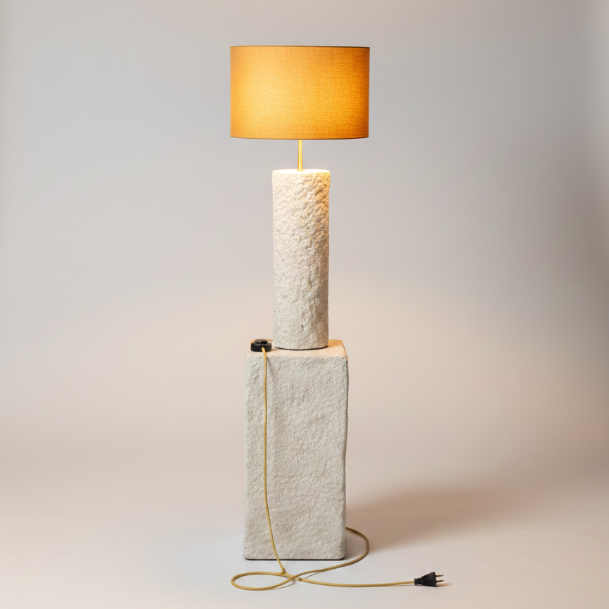 Moderna betonska podna lampa sa vunenim sjenilom
