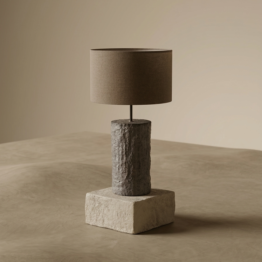Dizajnerska betonska podna lampa sa sjenilom od vune u smeđoj boji