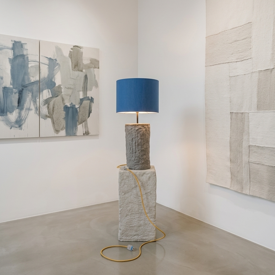 Minimalistička betonska podna lampa sa sjenilom od tkanine