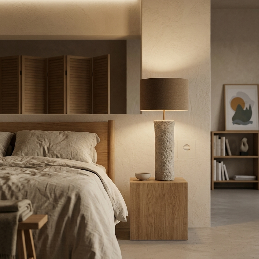 Minimalistička betonska podna lampa sa toplim smeđim sjenilom od vune